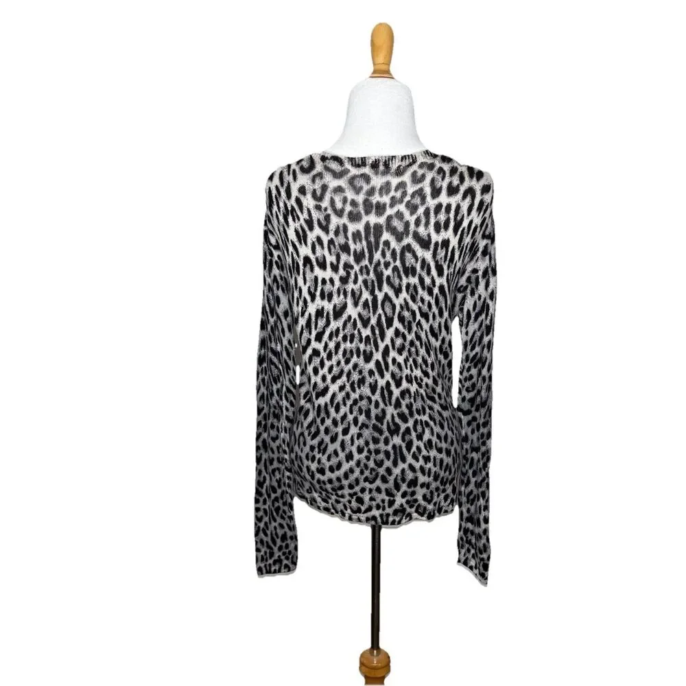 Evelyn Grace 100% Cashmere Sweater Leopard Animal Print Cardigan Size Medium